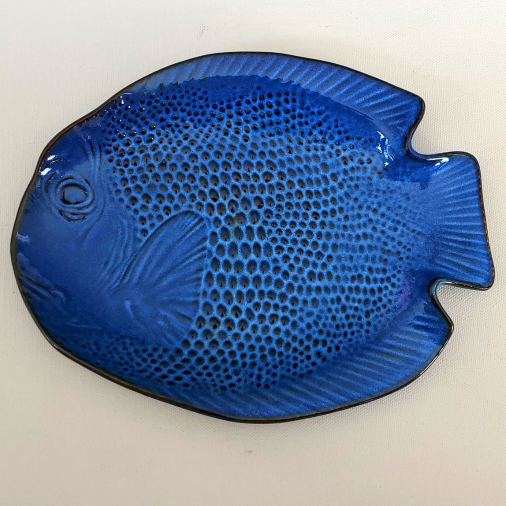 Vintage Blue Azure Ceramic Fish Plate/Platter made in Japan
